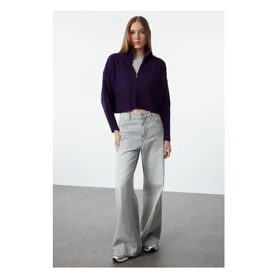 Trendyol Purple Super Crop Zippered Knitwear Sweater