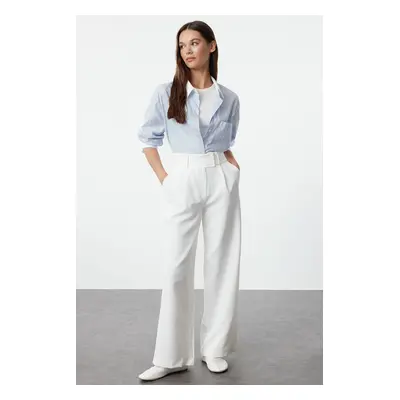 Trendyol White Waist Detailed Straight Cut Woven Trousers