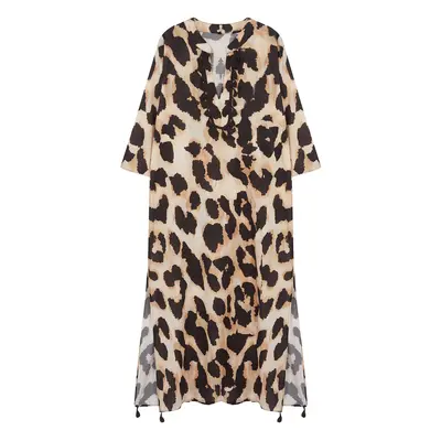 Trendyol Leopard Patterned Maxi Woven Beach Kimono&Caftan