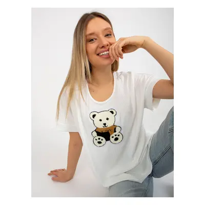 Ecru women's oversized blouse with striped teddy bear