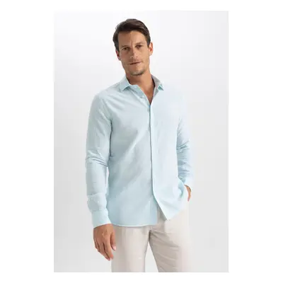 DEFACTO Modern Fit Polo Neck Linen Blend Long Sleeve Shirt