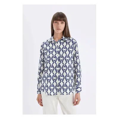 DEFACTO Oversize Fit Shirt Collar Patterned Long Sleeve Shirt