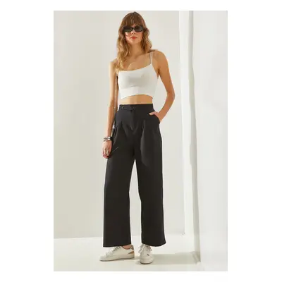 Bianco Lucci Women's Asymmetrical Belted Palazzo Trousers Trousers