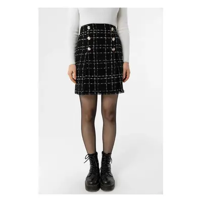 10219 Dewberry Plaid Tweed Women Mini Skirt-BLACK