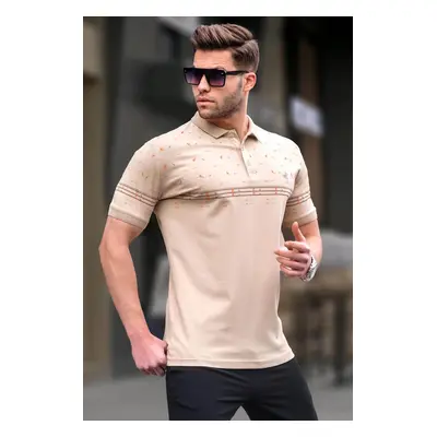 Madmext Beige Men's Polo Neck T-Shirt