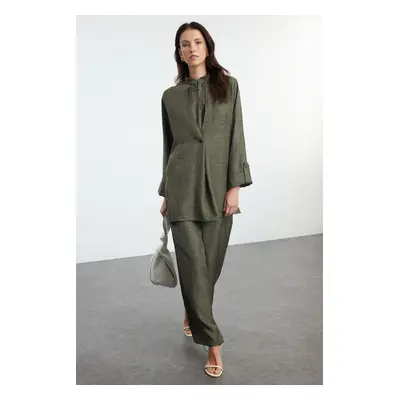 Trendyol Khaki Oversize Linen Look Woven Bottom-Top Set