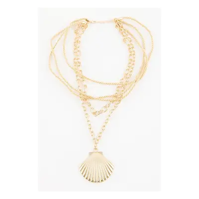 DEFACTO Women's 2-Piece Seashell Gold Necklace