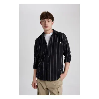 DEFACTO Regular Fit Striped Pocket Cotton Long Sleeve Shirt