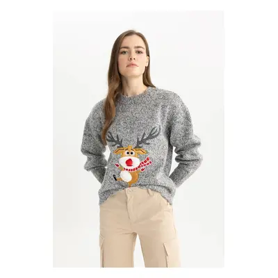 DEFACTO Christmas Themed Crew Neck Sweater