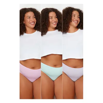 Trendyol Curve Pink-Blue-Lilac 3-Pack Cotton Plus Size Panties