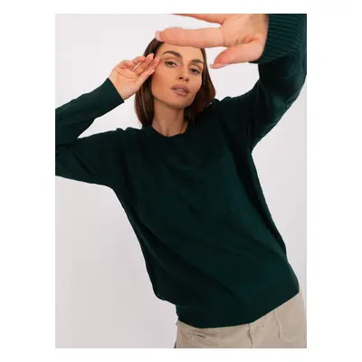 Dark green women's classic sweater with cotton