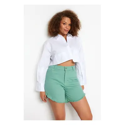 Trendyol Curve Mint Fringed Tasseled Flexible Skinny Denim Shorts & Bermuda