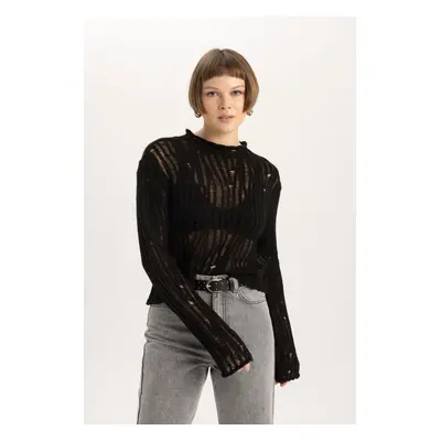 DEFACTO Relax Fit Half Turtleneck Lace Sweater