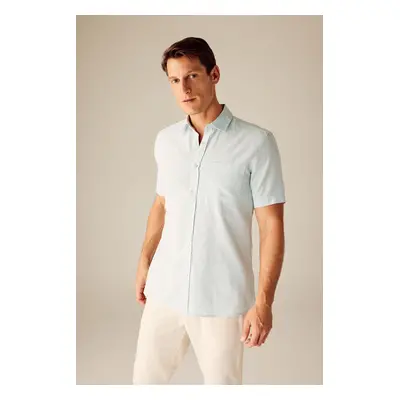 DEFACTO Regular Fit Polo Neck Linen Blended Short Sleeve Shirt