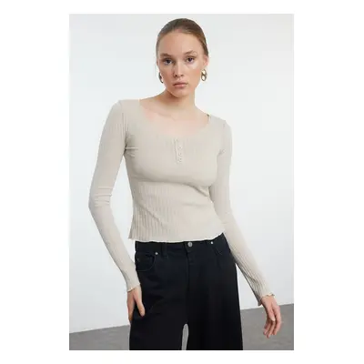 Trendyol Stone Button Detailed Pool Neck Slim/Fitting Knitted Blouse