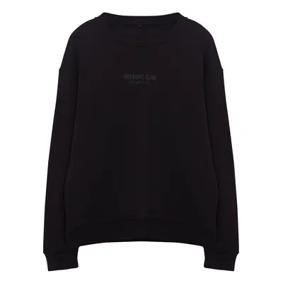 Trendyol Black Oversize/Wide Cut Embossed Text Printed Sweatshirt