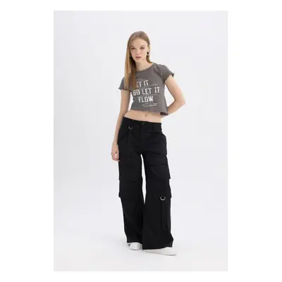 DEFACTO Cool Pants Wide Leg Wide Leg Cargo Pocket Basic Plain Normal Waist