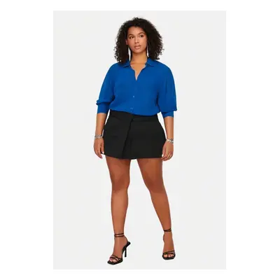 Trendyol Curve Blue Buttoned Regular Cut Woven Plus Size Shirt