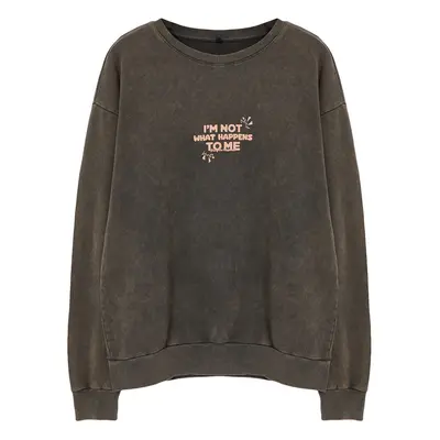 Trendyol Brown Oversize/Wide Cut Wash/Aged Printed Sweatshirt