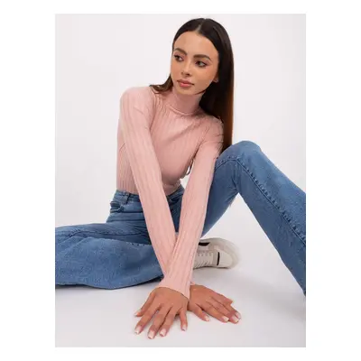 Light pink ribbed turtleneck sweater