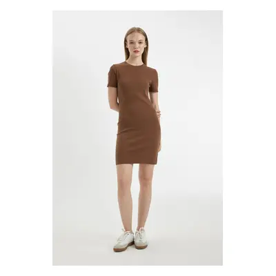 DEFACTO Bodycon Crew Neck Ribbed Camisole Short Sleeve Mini Dress