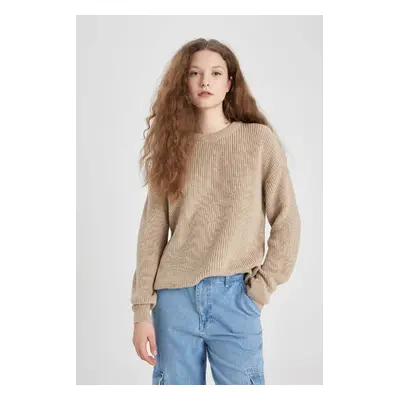 DEFACTO Women's Regular Fit Crew Neck Thessaloniki Fabric Basic Plain Knitwear Sweater