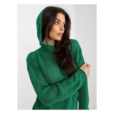 Green openwork summer sweater with hood