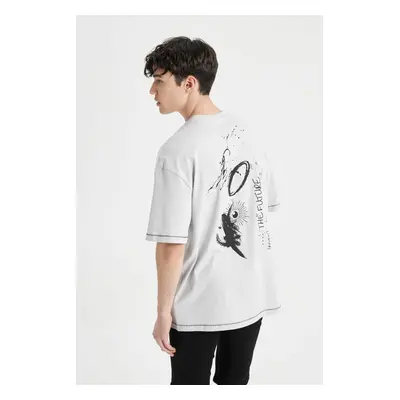 DEFACTO Comfort Fit Crew Neck Back Printed Short Sleeve T-Shirt