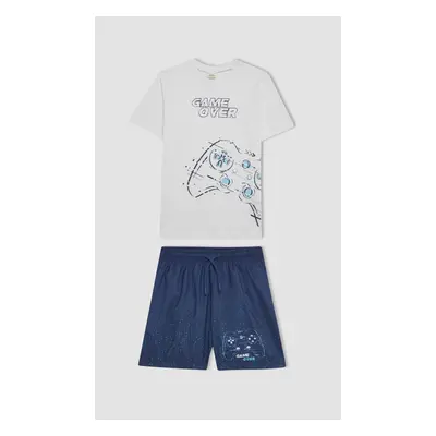 DEFACTO Boy's Printed Short Sleeve T-Shirt Swim Shorts Set of