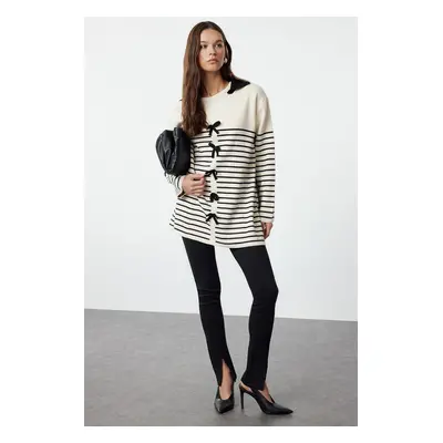 Trendyol Black Striped Bow Detailed Knitwear Sweater