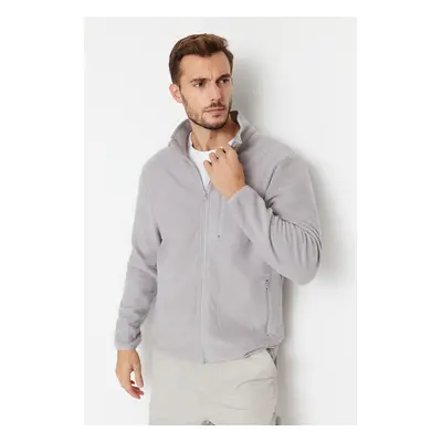 Trendyol Grey Regular/Normal Cut Zipper Detailed Warm Fleece Sweatshirt