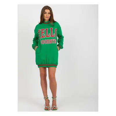 Green long oversize sweatshirt with inscriptions