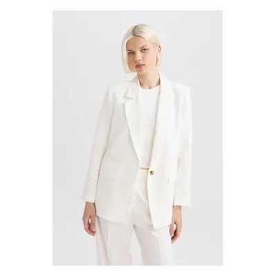 DEFACTO Oversize Fit Linen Blend Blazer Jacket