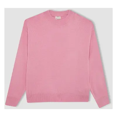 DEFACTO Girl's Standard Fit Crew Neck Sweater