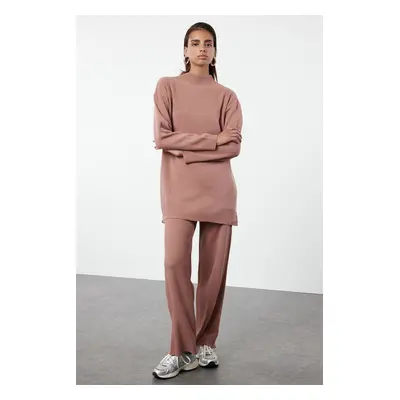 Trendyol Dusty Rose Corduroy Knitted Sweater Bottom-Top Set