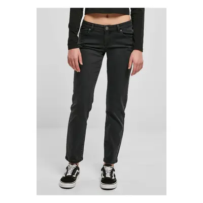 Women's Straight Denim Pants with Low Waist - Black