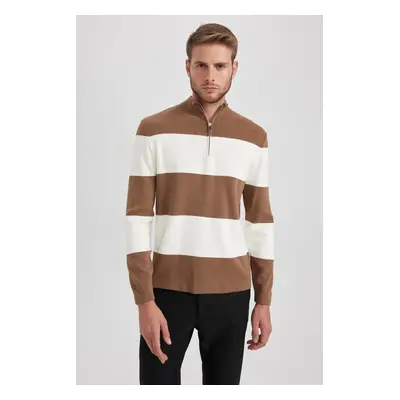 DEFACTO Standard Fit Striped Stand Collar Sweater