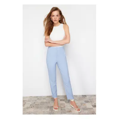 Trendyol Light Blue Cigarette Dart High Waist Ankle-Length Woven Trousers