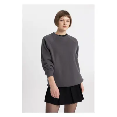 DEFACTO Women's Oversize Fit Wide Mold Crew Neck Thick Basic Plain Casual Sweatshirt