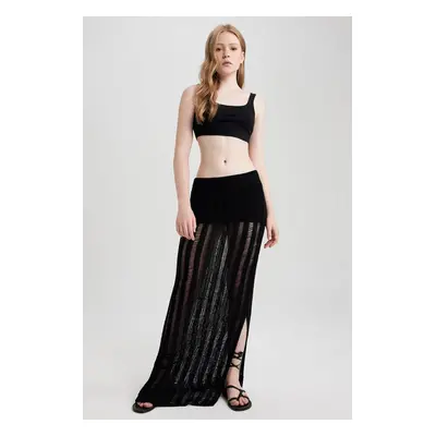 DEFACTO Slim Fit Crochet Slit Black Maxi Skirt