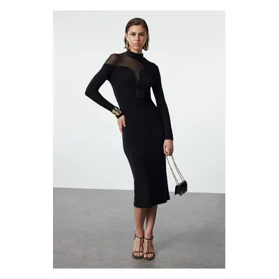 Trendyol Black Body-Sit Collar Detailed Knitted Elegant Evening Dress