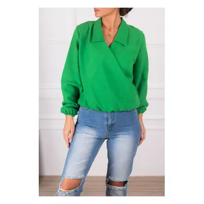 armonika Women's Green Double Breasted Blouse With Elastic Sleeves And Waist