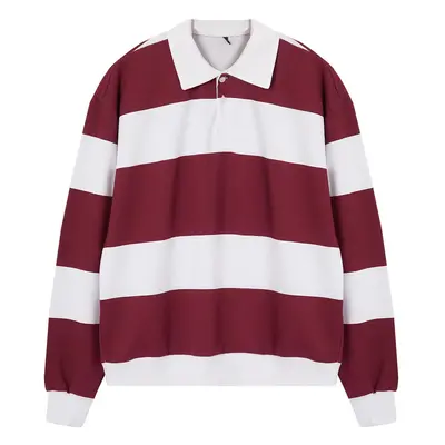 Trendyol Burgundy Oversize/Wide Cut Striped Shirt Collar Sweatshirt