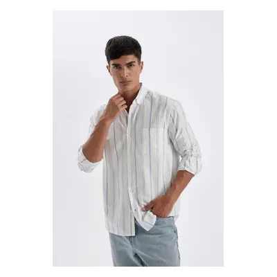 DEFACTO Regular Fit Regular Cut Oxford Button Down Polo Collar Striped Cotton Long Sleeve Shirt