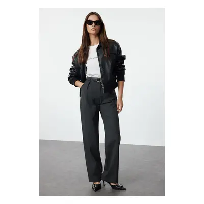 Trendyol Anthracite Belted Straight Cut Woven Trousers