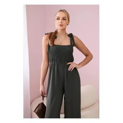 Waisted jumpsuit with a draped top in khaki