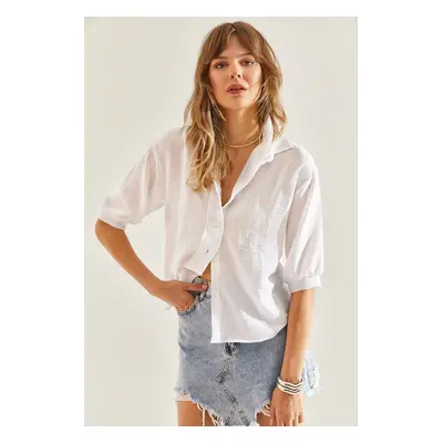 Bianco Lucci Women's Half Sleeve Linen Oversize Cut Shirt