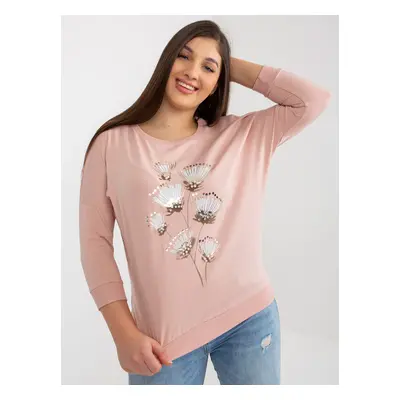 Light pink plus size blouse with 3/4 sleeves