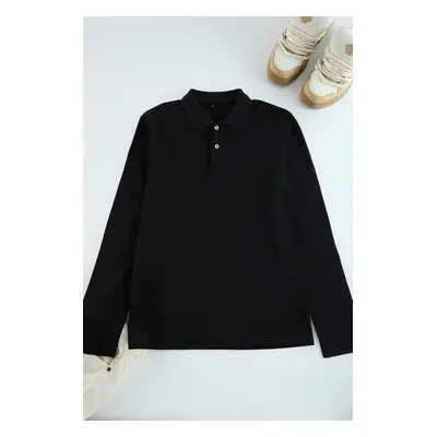 Trendyol Black Slim/Narrow Cut Long Sleeve Basic Polo Neck T-shirt