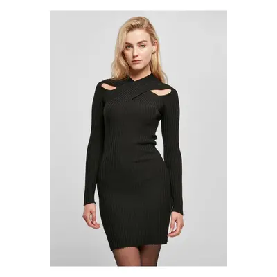 Women's dress with crossed rib knit black